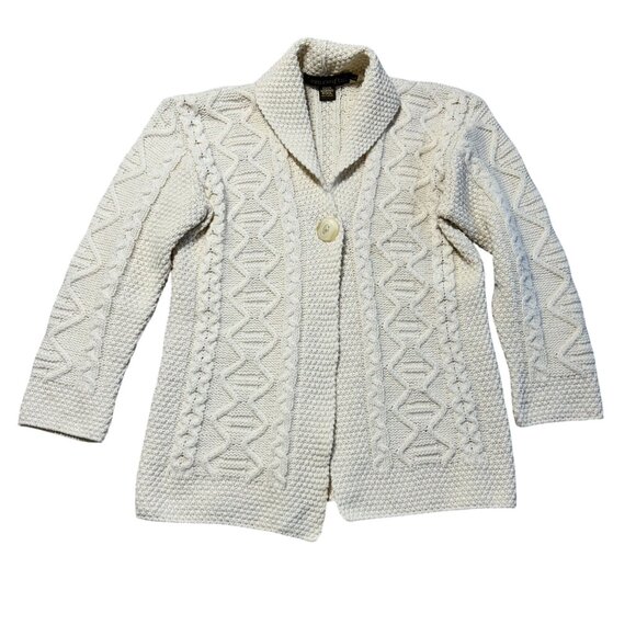 Inis Crafts Aran Knit Cardigan Sweater 100% Merino Wool One Button Closure - Picture 1 of 9